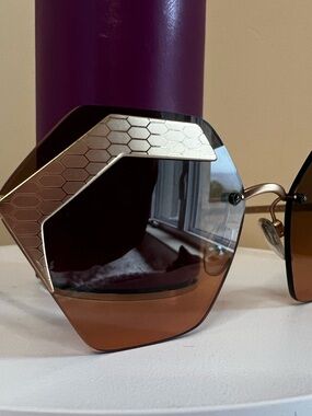 Bulgari Hexagonal Sunglasses with Brown Gradient Lenses